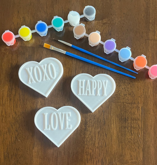 Valentine’s Day 3D Conversation Heart 3 Piece Set Magnets Kits Paint DIY Kids Parties