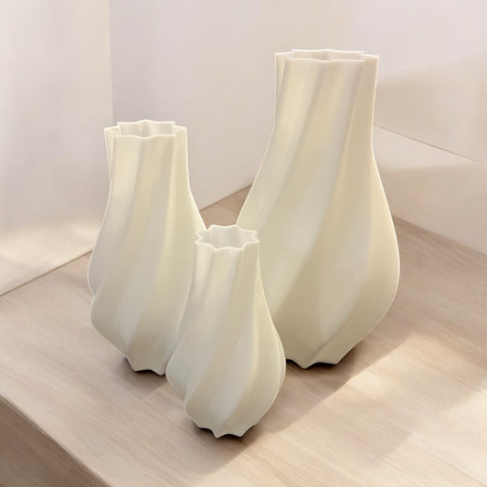 Set of 3 White 3D-Printed Spiral Bud Vases Modern Design